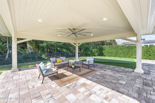 view of patio / terrace with an outdoor hangout area and ceiling fan