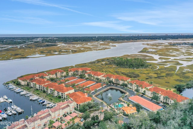 aerial view with a water view