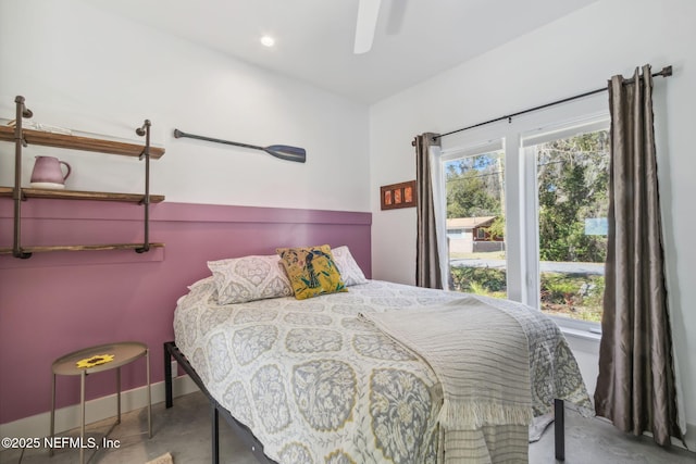 bedroom featuring ceiling fan