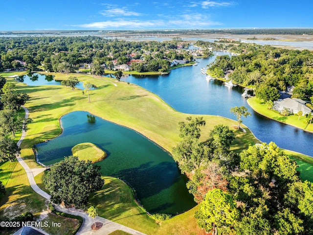 aerial view with a water view