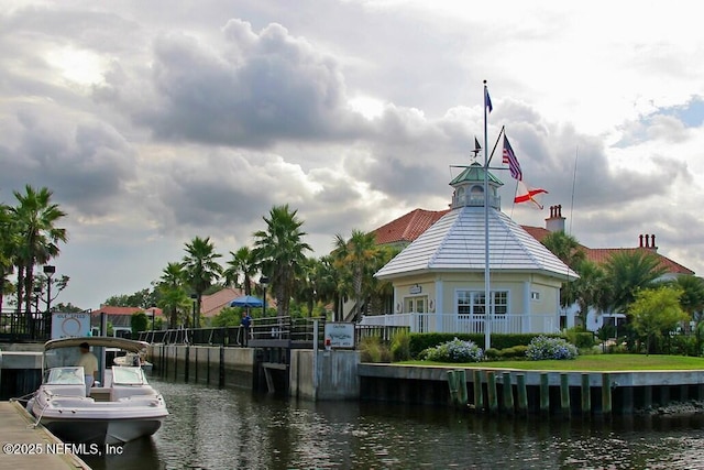 view of dock with a water view