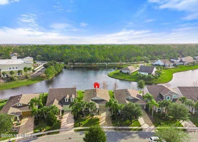 aerial view with a water view