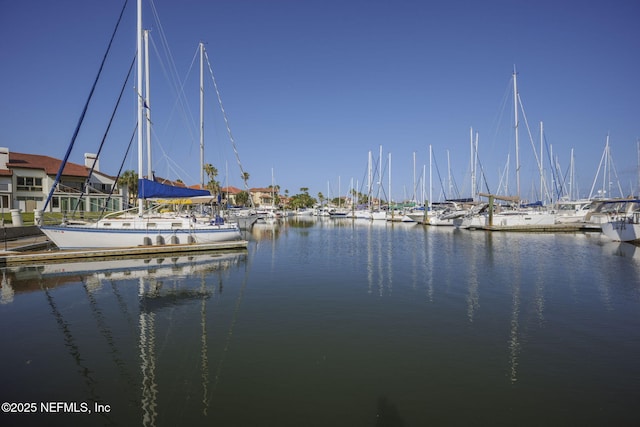 property view of water with a dock