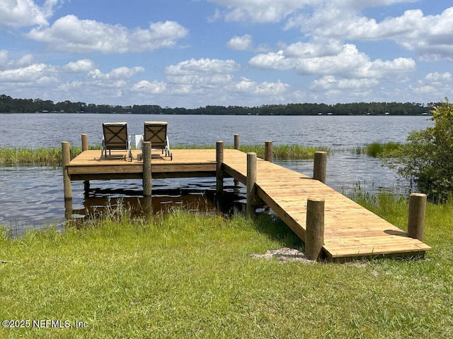 view of dock with a water view