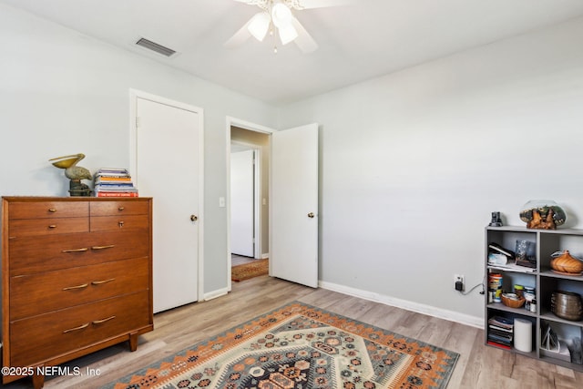 interior space featuring ceiling fan and light hardwood / wood-style floors