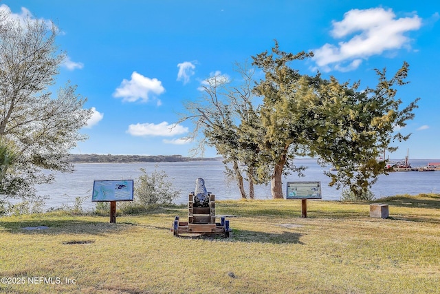 view of yard with a water view