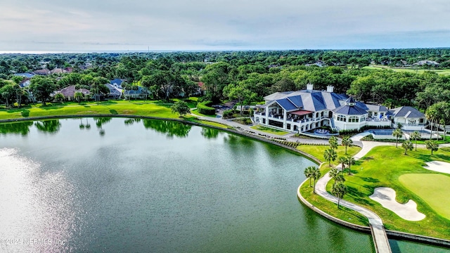 aerial view featuring a water view