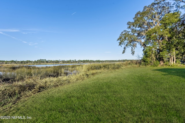 view of yard with a water view