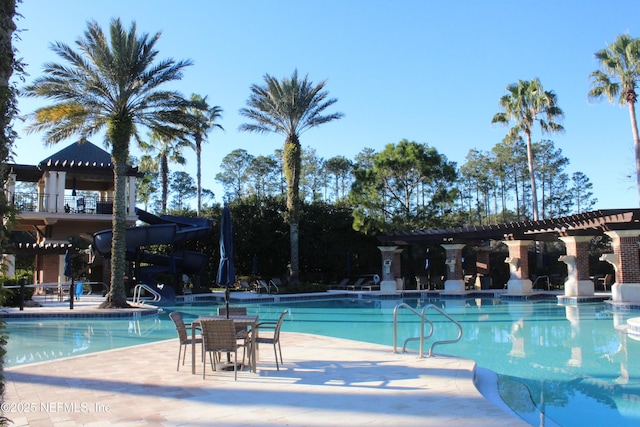 view of swimming pool with a patio