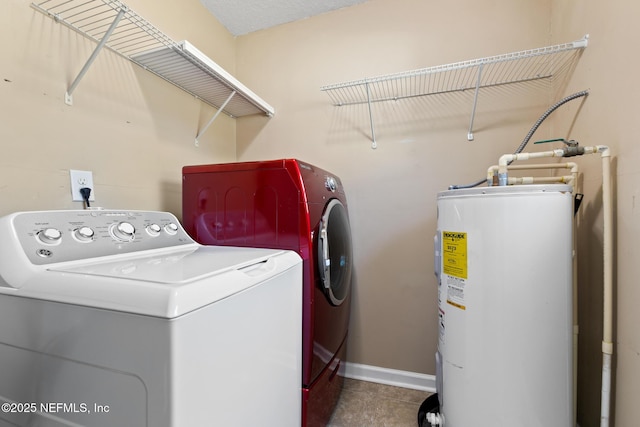 laundry room featuring water heater and washing machine and dryer