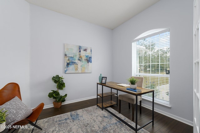 office area featuring dark hardwood / wood-style floors