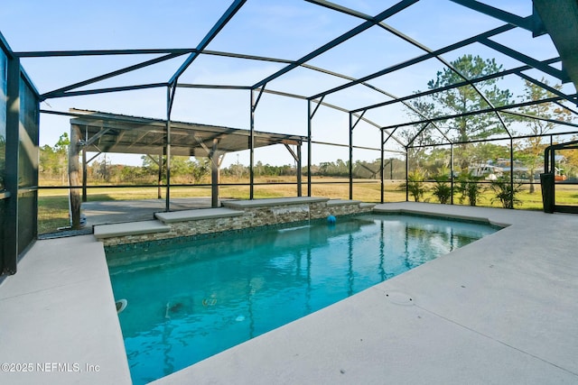 view of pool featuring a patio and a lanai