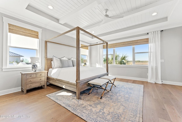 bedroom featuring ceiling fan and light hardwood / wood-style flooring