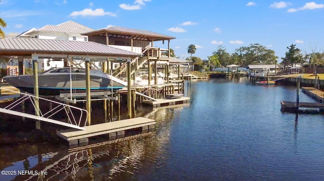 view of dock featuring a water view