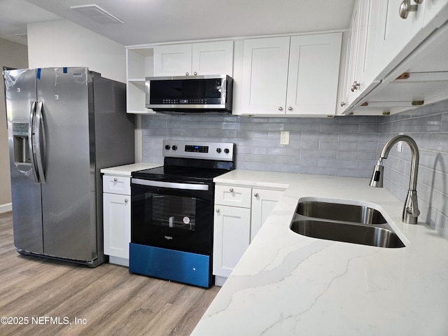 kitchen with white cabinetry, sink, and stainless steel appliances