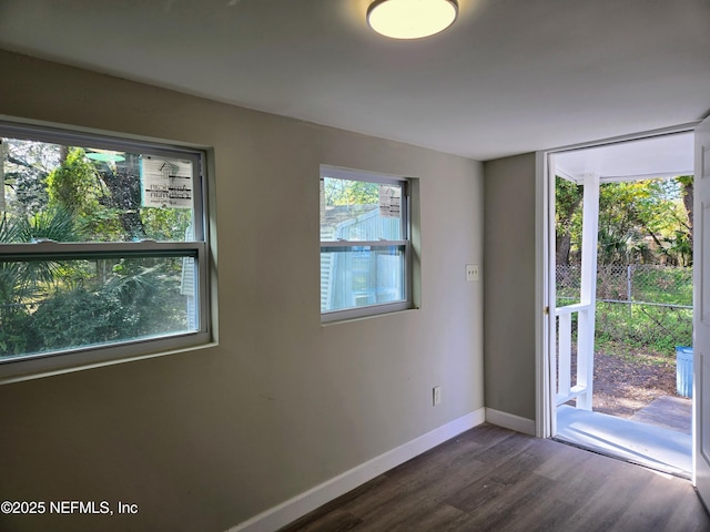 empty room featuring a wealth of natural light and dark wood-type flooring