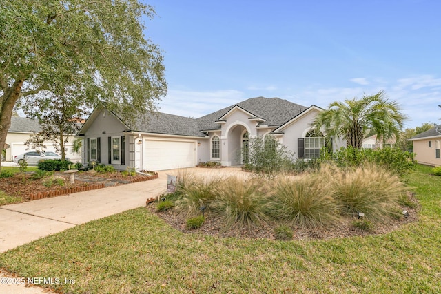 view of front of house featuring a garage and a front yard