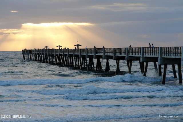 view of dock with a water view