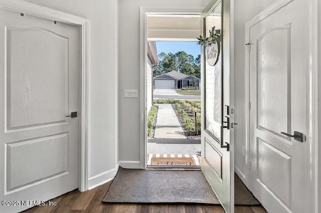 foyer with dark wood-type flooring