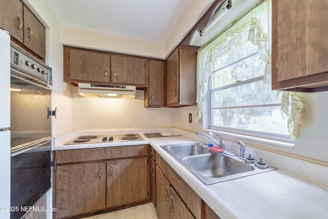 kitchen with white electric stovetop and sink