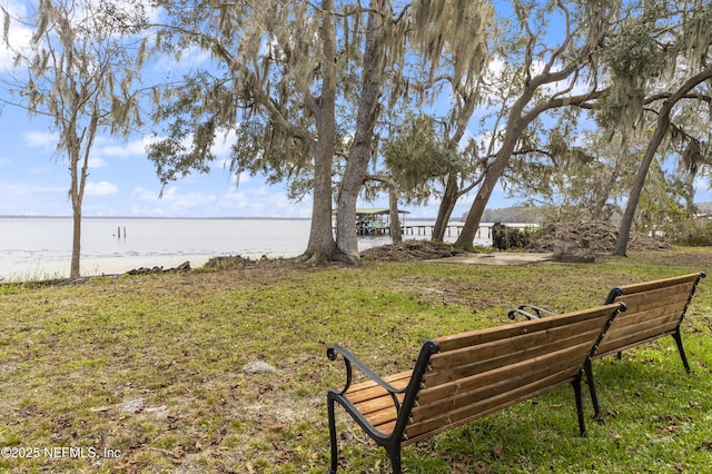 surrounding community featuring a water view