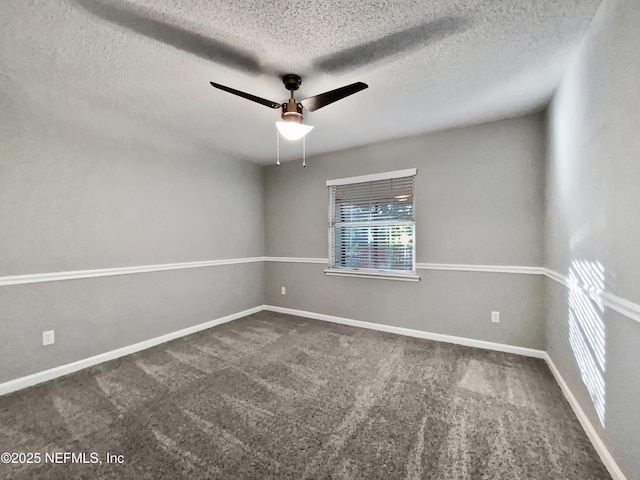 unfurnished room featuring carpet flooring, a textured ceiling, and ceiling fan