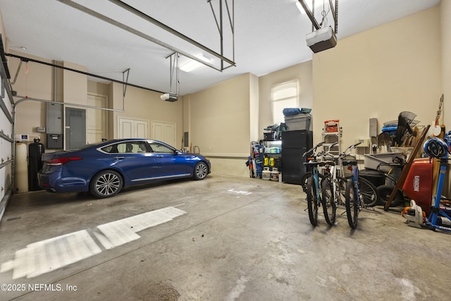 garage with a garage door opener