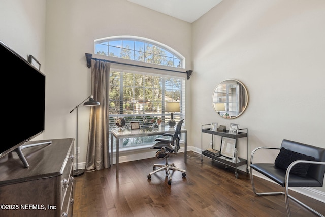 sitting room with a healthy amount of sunlight and dark wood-type flooring