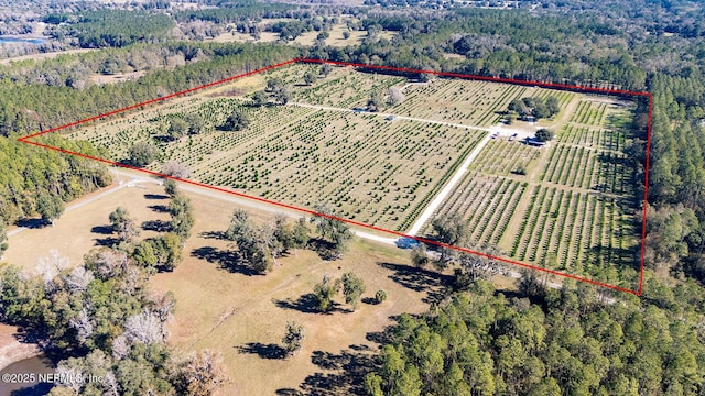 birds eye view of property with a rural view