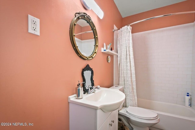 full bathroom featuring vanity, toilet, and shower / bathtub combination with curtain