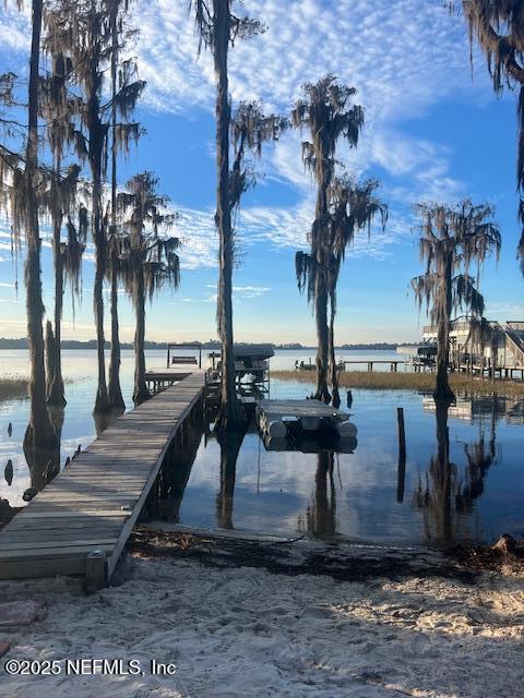 view of dock featuring a water view