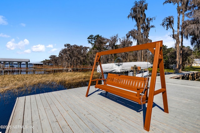 dock area with a water view