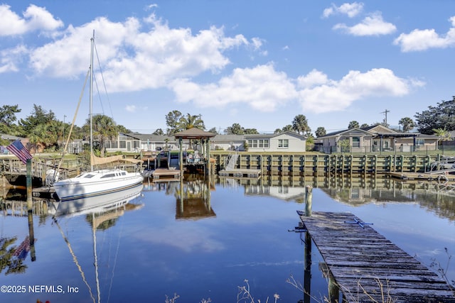 dock area with a water view