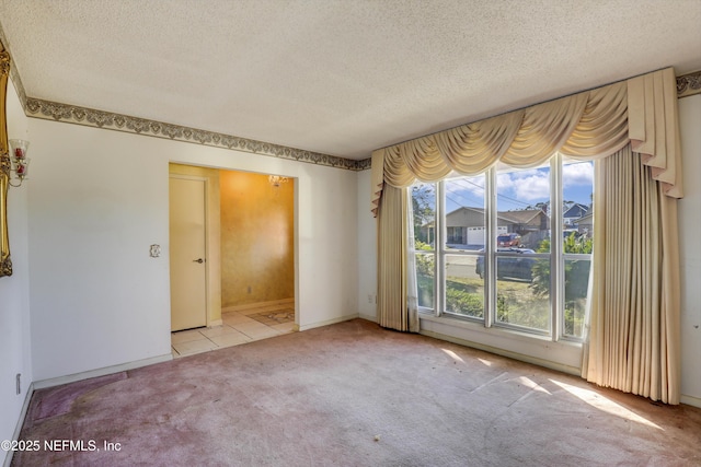 empty room featuring a textured ceiling and light colored carpet