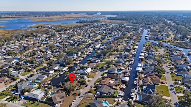 aerial view with a water view