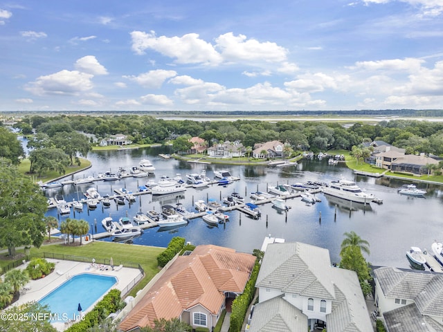 bird's eye view featuring a water view