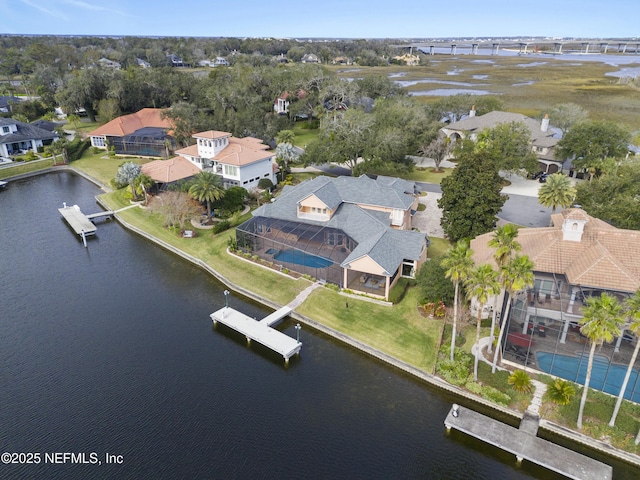 bird's eye view featuring a water view