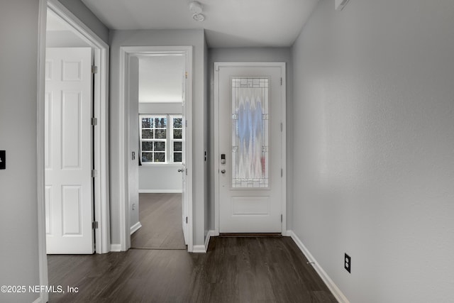 interior space with dark wood-type flooring