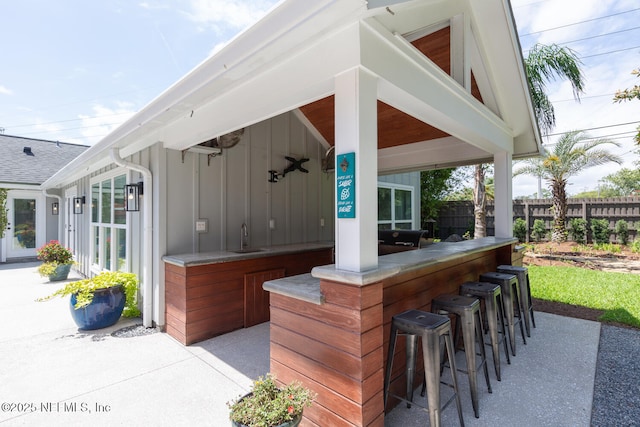 view of patio featuring a wet bar