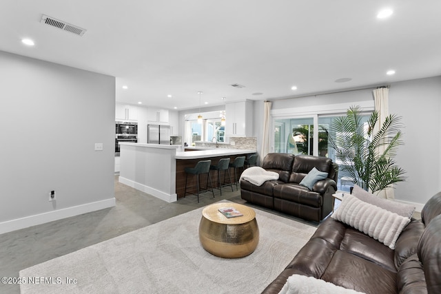 living room with sink