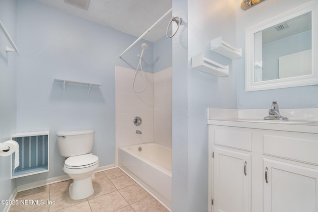 full bathroom featuring tile patterned floors, tiled shower / bath combo, toilet, and vanity