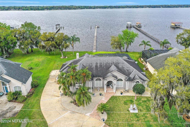 bird's eye view featuring a water view