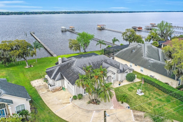 aerial view with a water view