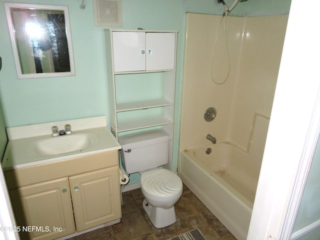 full bathroom with vanity, bathtub / shower combination, and toilet