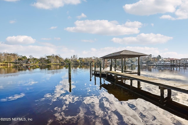 view of dock with a water view