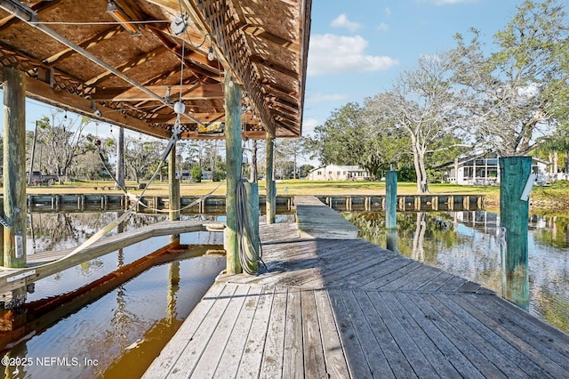 dock area with a water view