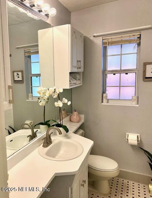 bathroom with vanity, a healthy amount of sunlight, and toilet