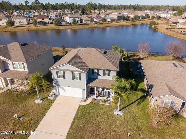 bird's eye view featuring a water view