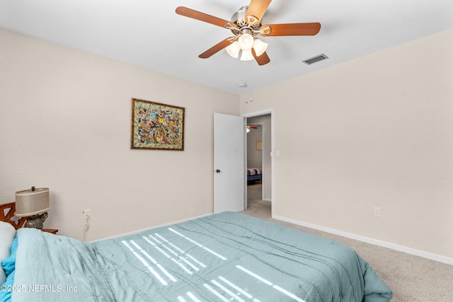 bedroom with carpet flooring and ceiling fan