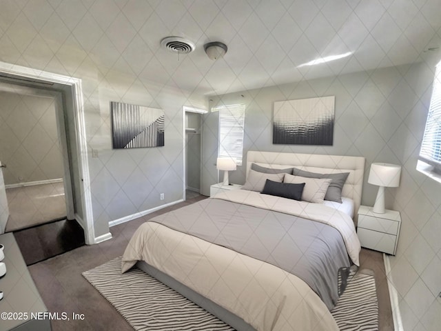 bedroom with tile walls